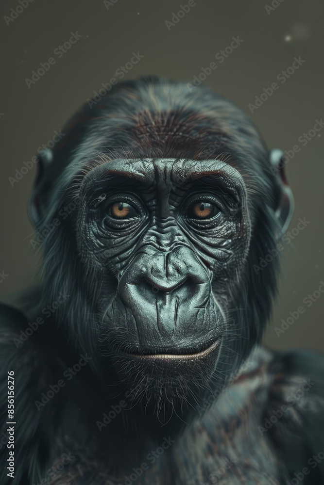 A close-up of a monkey's face with a serious expression A close-up of a monkey's face with a serious expression