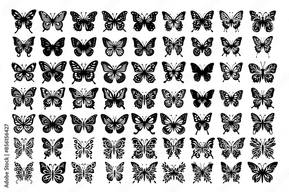 Butterflies silhouette set. Vector illustration isolated on white background Butterflies silhouette set. Vector illustration isolated on white background