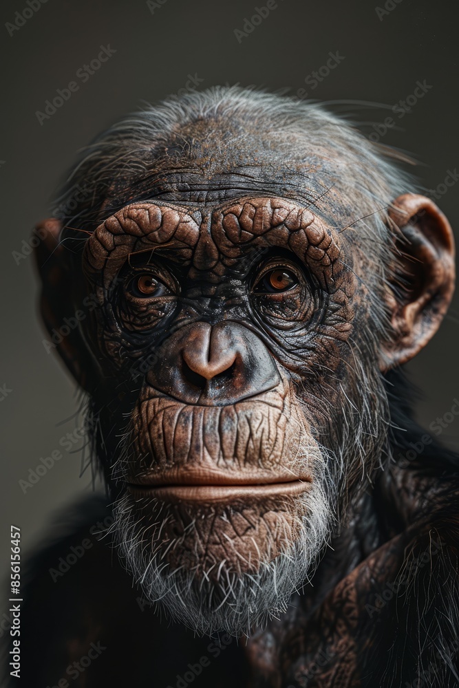 A close-up of a monkey's face with a serious expression A close-up of a monkey's face with a serious expression