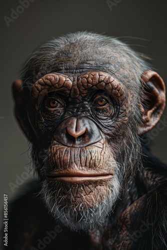  A close-up of a monkey's face with a serious expression