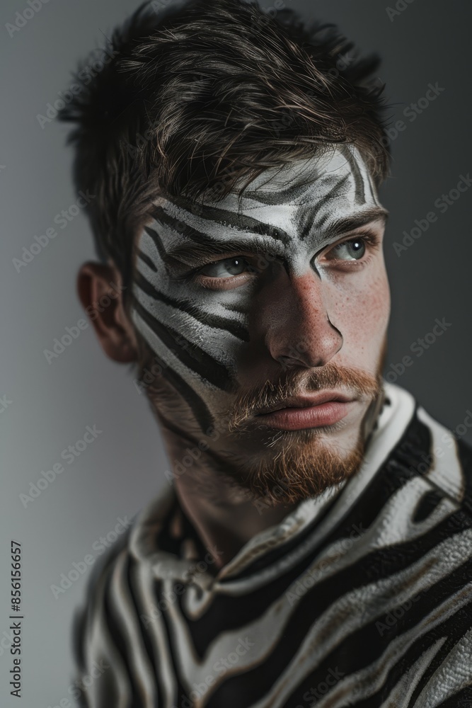 A close-up of a man with a goatee and a zebra print beard, as well as a zebra patterned facial hair on his chin A close-up of a man with a goatee and a zebra print beard, as well as a zebra patterned facial hair on his chin