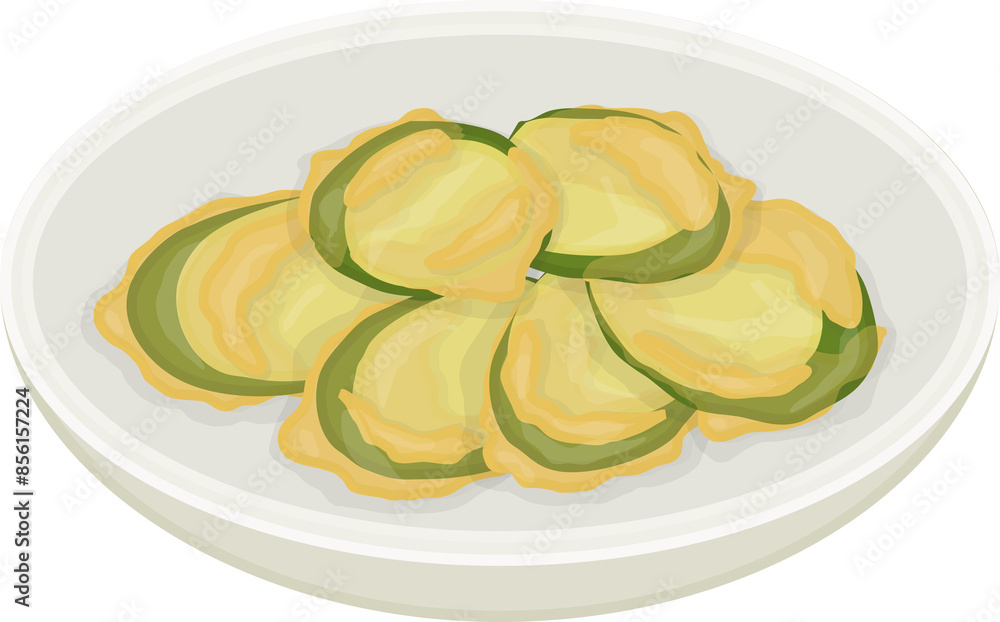 Illustration of Hobak Jeon, Korean Zucchini Pancake Illustration of Hobak Jeon, Korean Zucchini Pancake