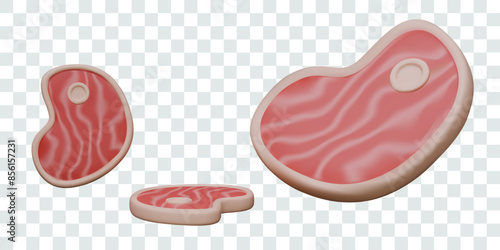 Set of isolated 3D steaks. Cutlets for preparing appetizing meat dishes