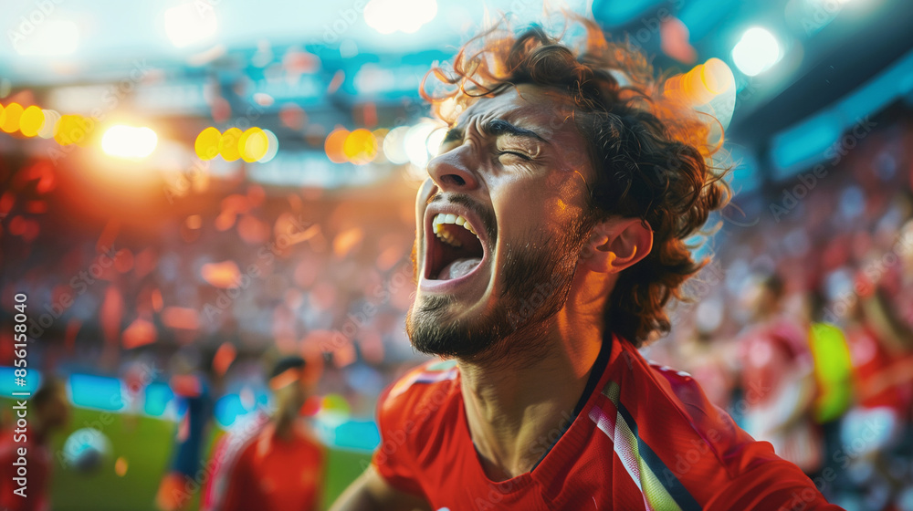 Male soccer player running with joy after scoring a goal Male soccer player running with joy after scoring a goal
