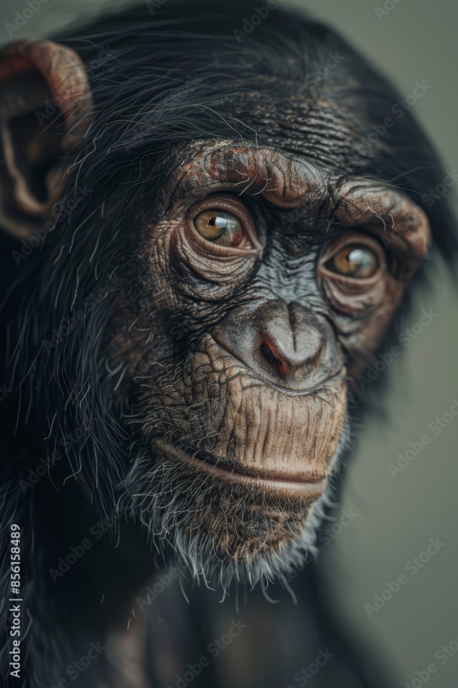 A tight shot of a monkey's visage with indistinct features and an ambiguous, blurred expression A tight shot of a monkey's visage with indistinct features and an ambiguous, blurred expression
