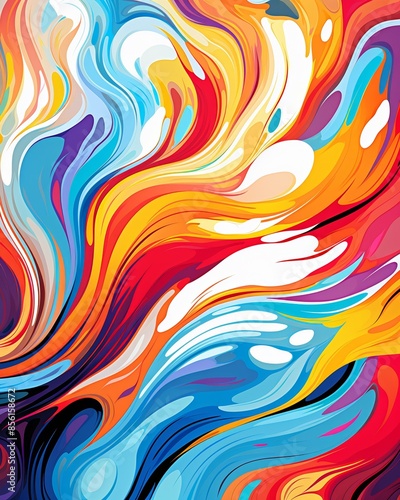 Dynamic abstract vector artwork, vibrant swirls of color intersecting, digital design, high-resolution, front view