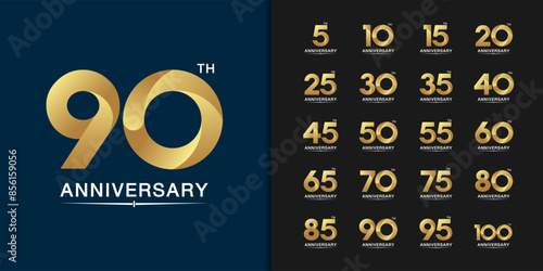 Set of premium anniversary logotype. Golden anniversary celebration emblem design for company profile, leaflet, magazine, brochure, web, banner, invitation or greeting card.