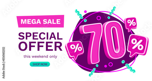 70 percent Special offer mega sale, Check and gift box. Sale banner and poster. Vector illustration.