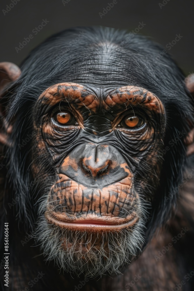 A close-up of a monkey's face with an intense look, only the upper half visible A close-up of a monkey's face with an intense look, only the upper half visible