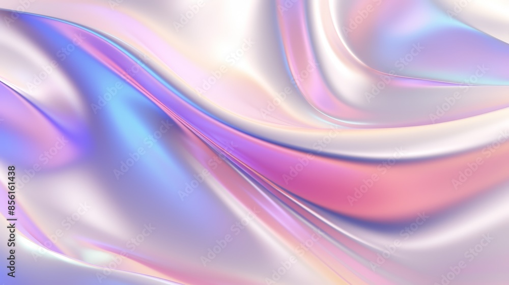 Fototapeta premium Soft white holographic foil effect, gentle abstract patterns, reflective surface, serene wallpaper design, full view