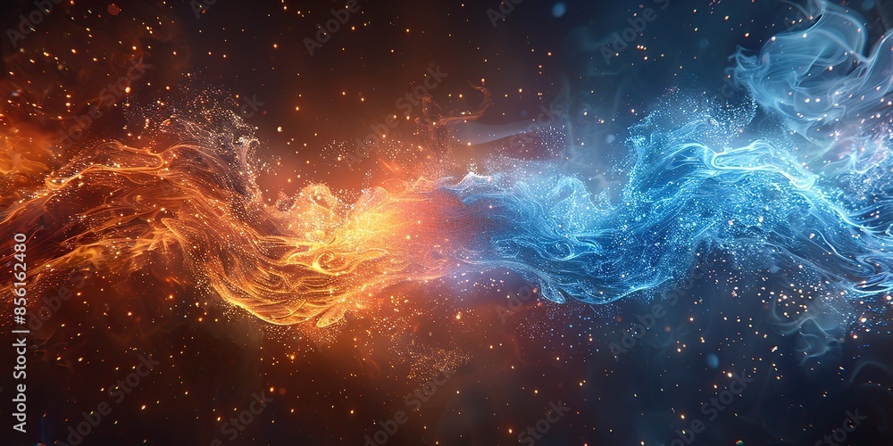 Obraz premium in this modern illustration you will find vs screens for sport games matches tournaments martial arts and fight battles a blue flame with sparks and glowing dust.stock illustration