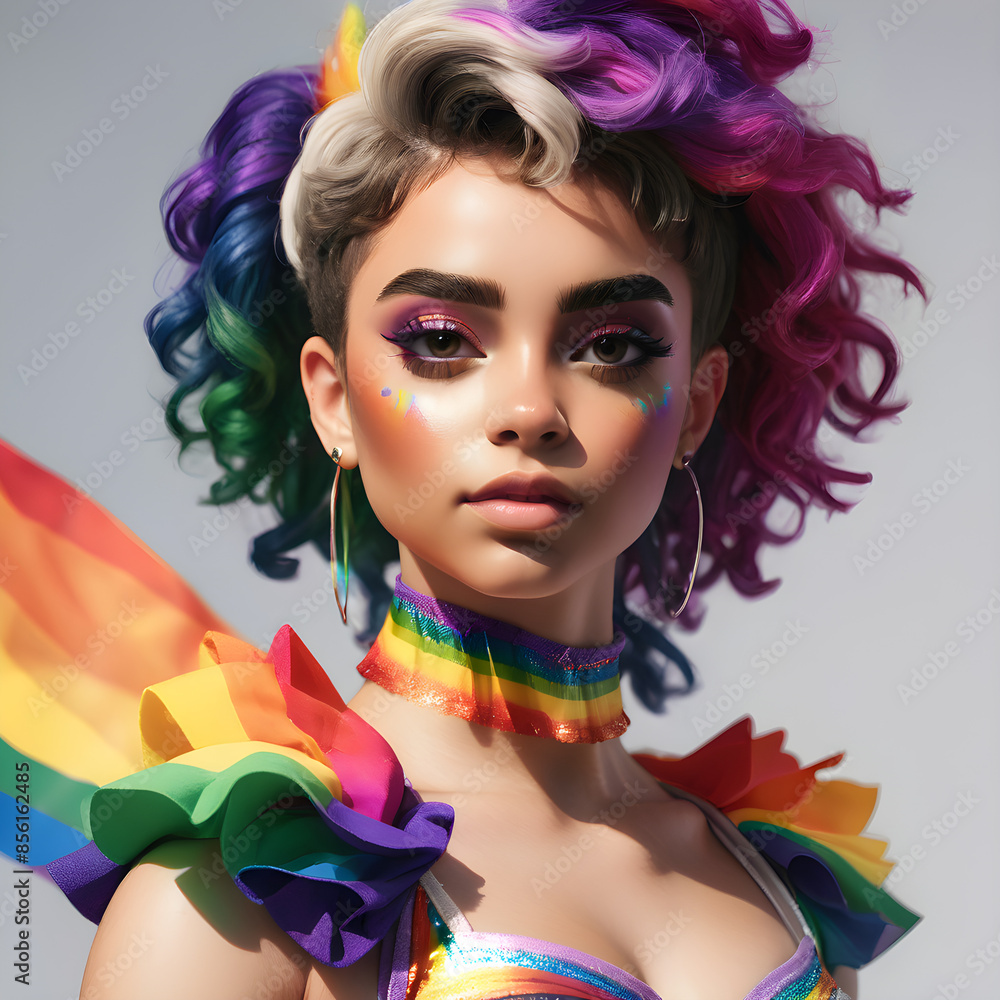Obraz premium Orgullo y Estilo: Chica con Outfit de Moda para el Pride