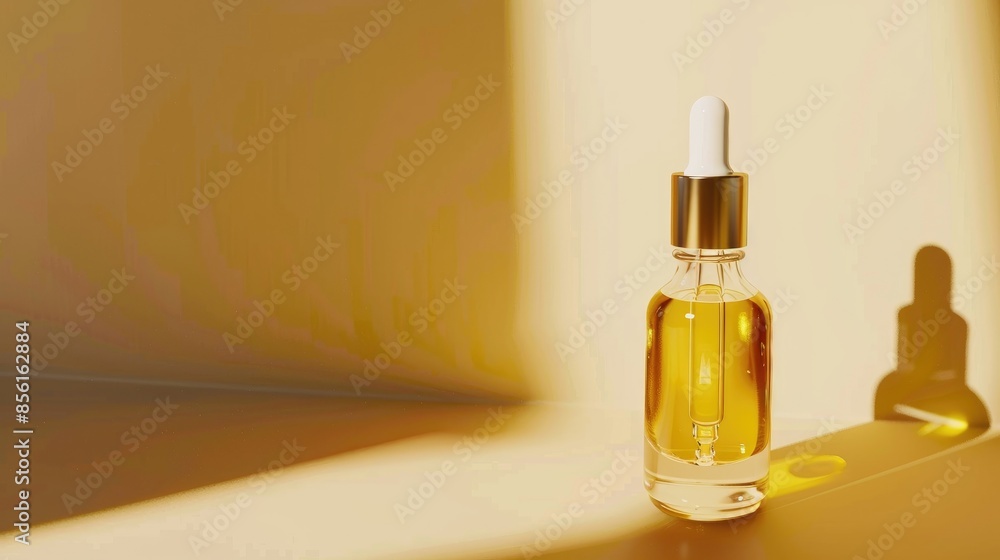 Peptides anti aging face oil in a glass dropper bottle Two phase formula enriched with wrinkle fighting complex Skin care concept with unbranded bottle and space for text Peptides anti aging face oil in a glass dropper bottle Two phase formula enriched with wrinkle fighting complex Skin care concept with unbranded bottle and space for text