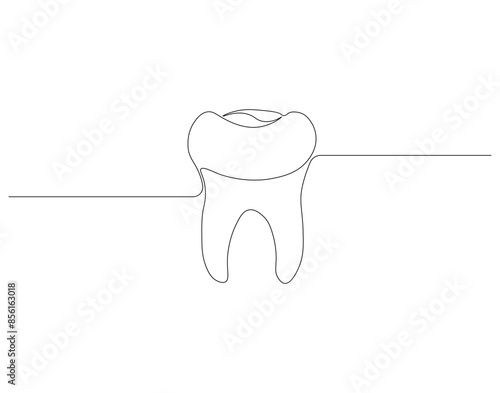 Continuous one line drawing of tooth. One line drawing illustration of tooth. Dentist stomatology concept single line. Editable outline.