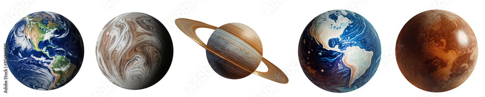Set of five planets. Isolation on a white background. Astronomical objects drawn on paper. Multicolored orbs. Set of five planets. Isolation on a white background. Astronomical objects drawn on paper. Multicolored orbs.
