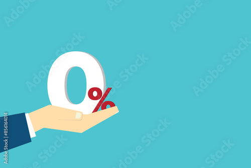 Hand show zero percent. Interest rate financial and mortgage rates concept.	

