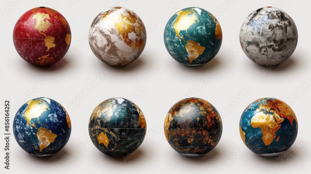 Eight Globes Depicting Earth's Diverse Landscapes Eight Globes Depicting Earth's Diverse Landscapes
