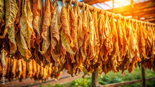 Tobacco leaves being dried manually in the sun , tobacco, leaves, drying, sun, process, traditional, agriculture, farm, smoking photo