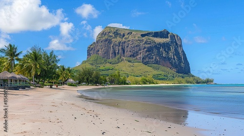 Landscape with Le Morne beach and mountain photo