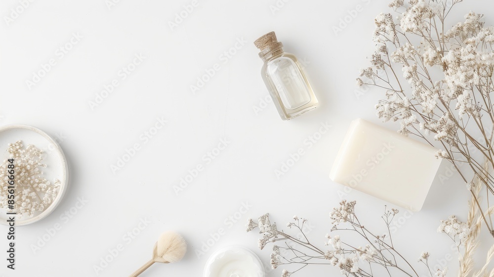 White Towel and Spa Products on White Background White Towel and Spa Products on White Background