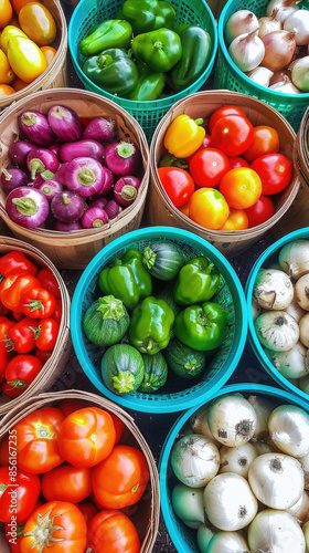 Fresh Organic Vegetables Neatly Arranged in Baskets at Local Farmer's Market