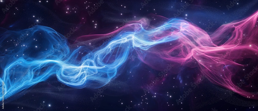 A blue and pink wave of light in space. Digital particles wave and light abstract background A blue and pink wave of light in space. Digital particles wave and light abstract background