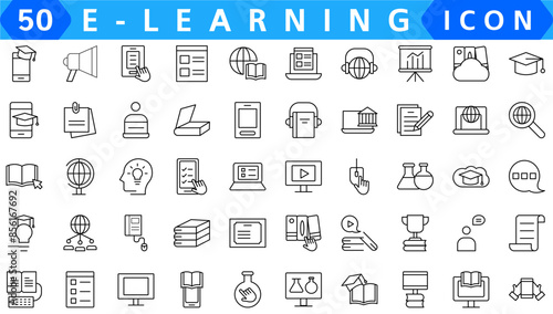 E-learning line icons collection. Education, school, knowledge, online education icons. UI icon set. Thin outline icons pack. Vector illustration