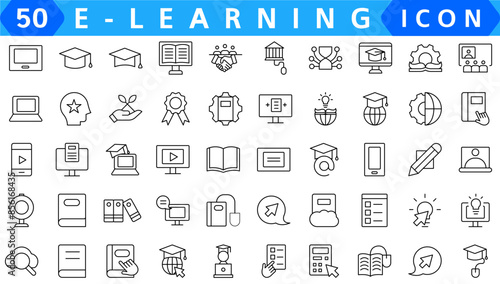 E-learning line icons collection. Education, school, knowledge, online education icons. UI icon set. Thin outline icons pack. Vector illustration
