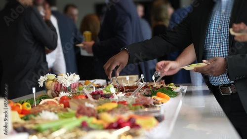 Wide food buffett spread racked focus