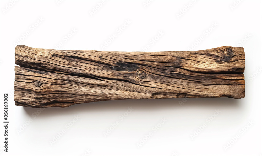 A long plank of wood on a white background A long plank of wood on a white background