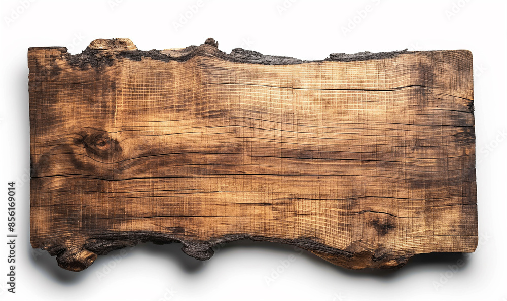 A long plank of wood on a white background A long plank of wood on a white background