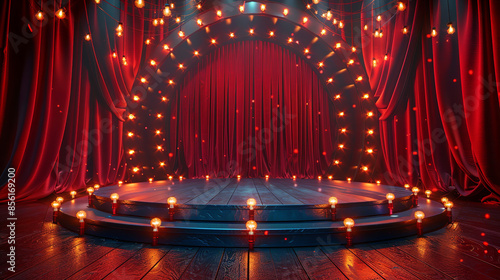 Background with stage and red theater curtains