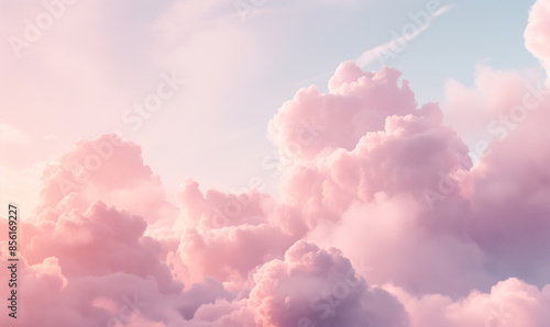 A pastel pink sky with clouds, soft and dreamy, provides a background for a digital design in the style of ethereal pastels