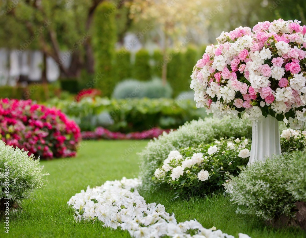 Fototapeta premium Nowoczesny piękny ogród z kwiatami