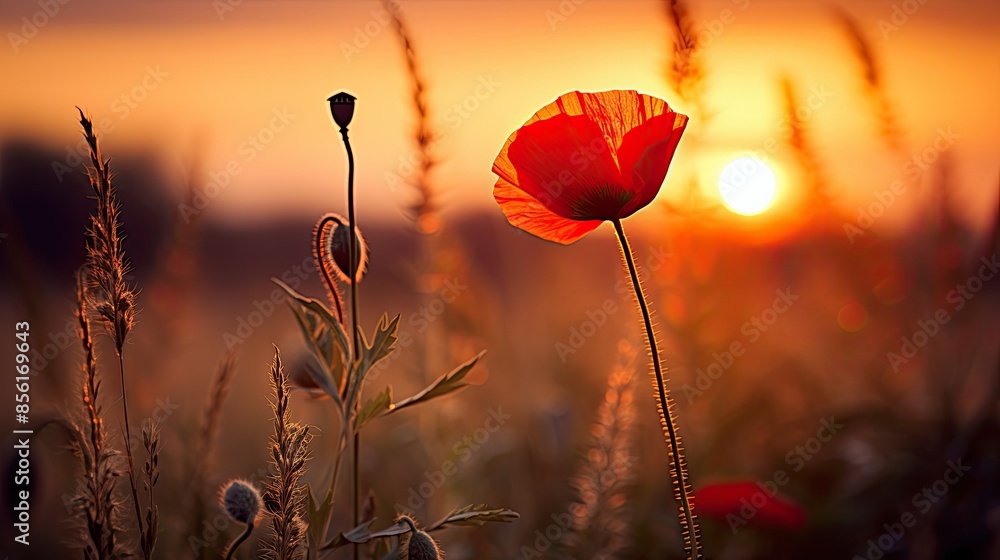 Obraz premium poppy field at sunset