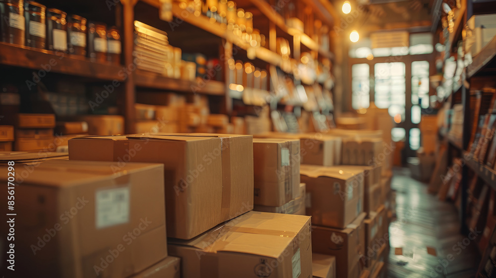 Stacks of boxes in a well-organized warehouse. Stacks of boxes in a well-organized warehouse.