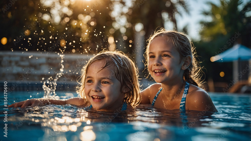 Obraz premium A happy family enjoys the joys of water.