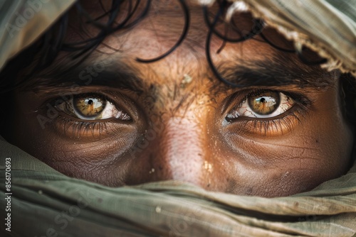 Wallpaper Mural Emotive Close-Up of a Refugee's Eyes Reflecting Struggle and Hope Torontodigital.ca