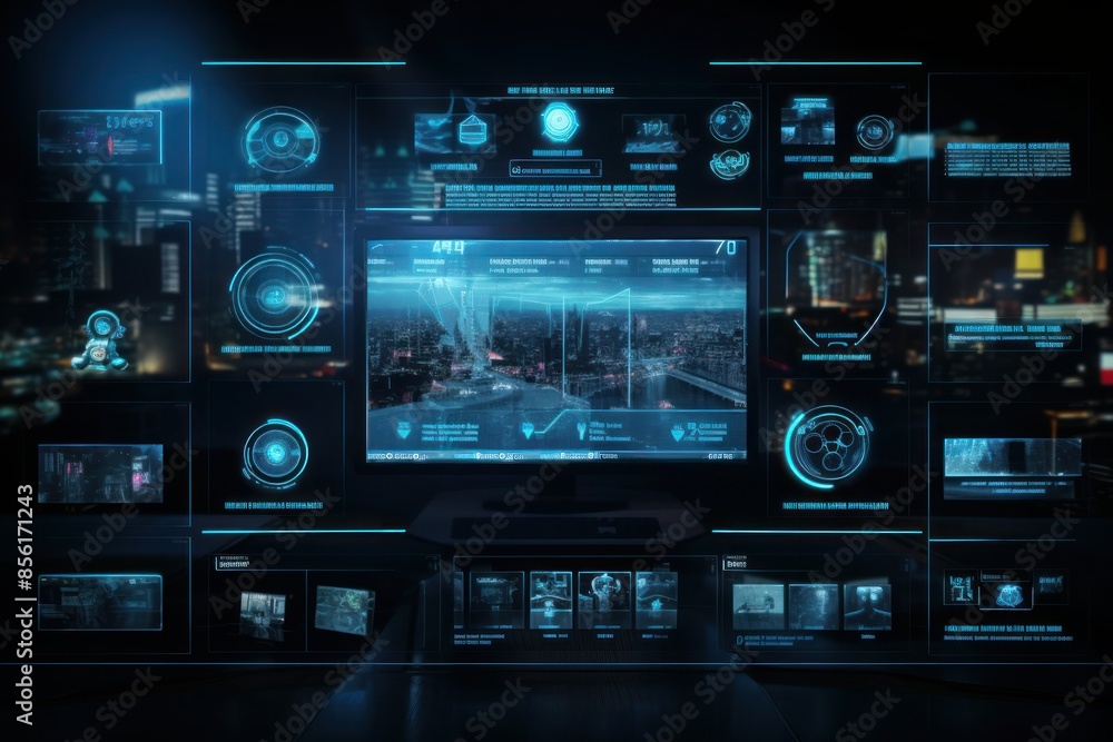 Modern HUD screen monitor technology data and diagram presentation background Modern HUD screen monitor technology data and diagram presentation background