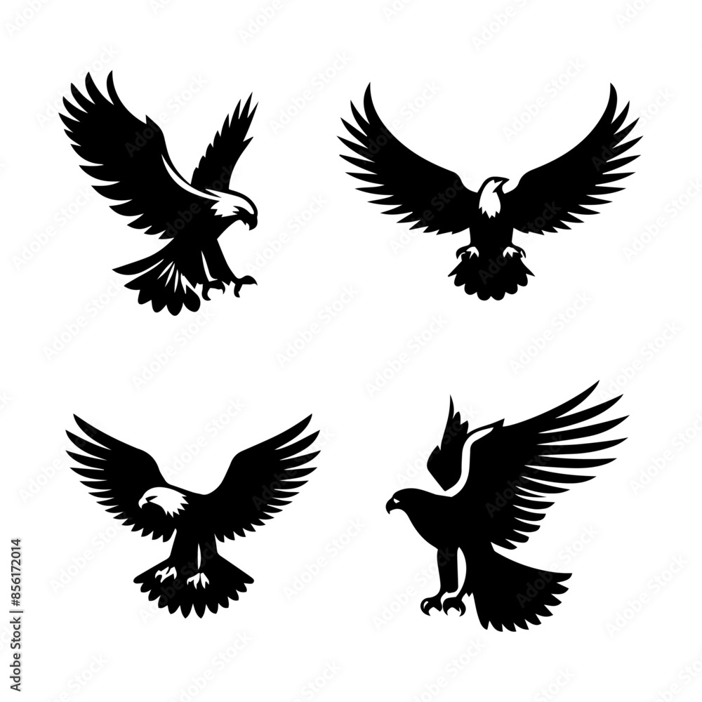 Obraz premium eagle flying silhouette set, Minimalist eagle outline vector,