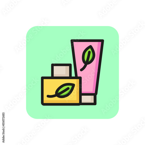 Herbal moisturizer and hand cream line icon. Herbal cosmetic, organic cosmetic, natural products. Spa concept. Can be used for topics like skincare, beauty, healthcare