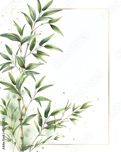 Elegant botanical frame with green leaves and branches, perfect for invitations, cards, and artistic designs.