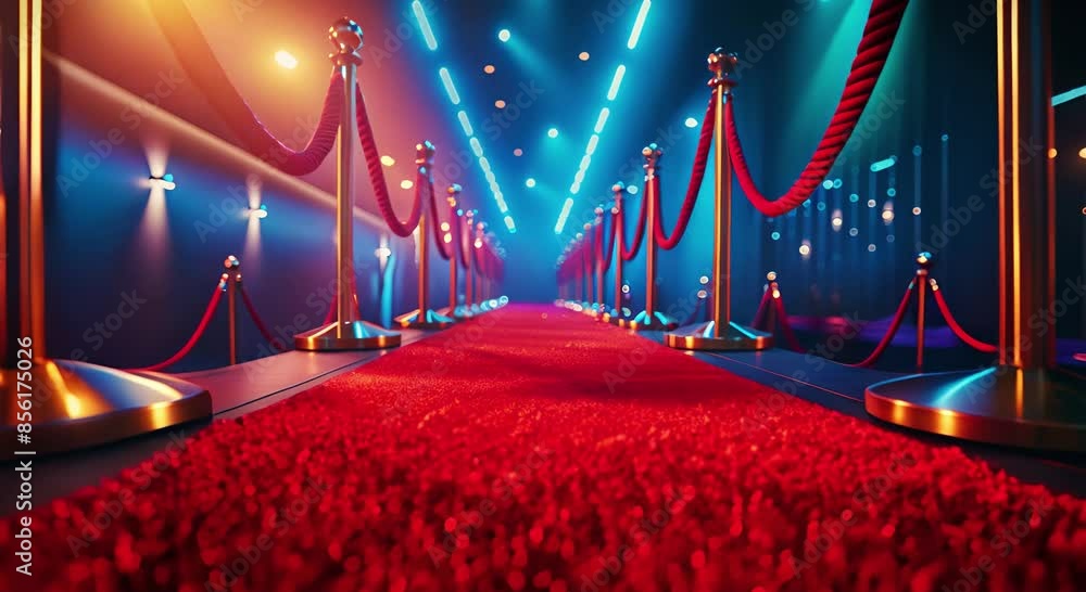Luxurious red carpet event entrance with glowing lights, velvet ropes ...