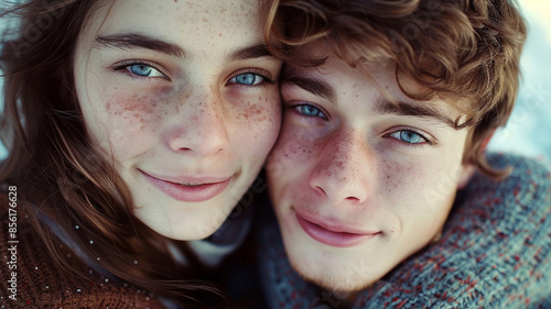 happy young couple hugging each other