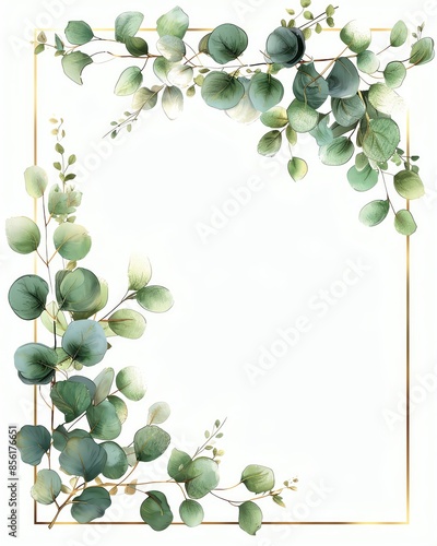 Elegant floral border with eucalyptus leaves on a white background, perfect for invitations, greeting cards, or stationery designs.