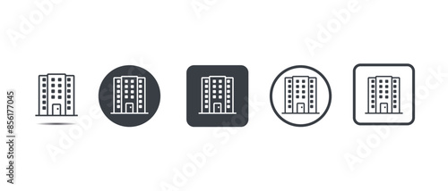 Various styles of apartments icons, set of vector building symbols for real estate, property management, and urban planning.