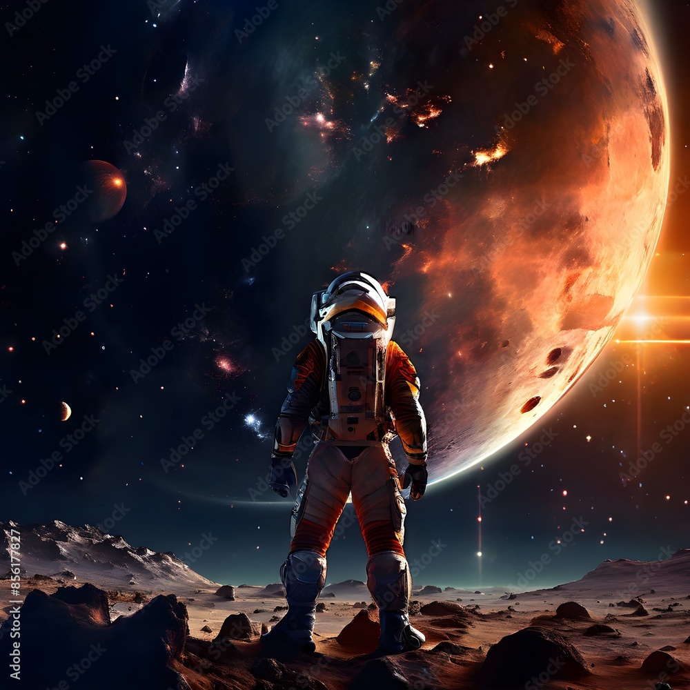 Fototapeta premium Astronaut admiring earth from the moon