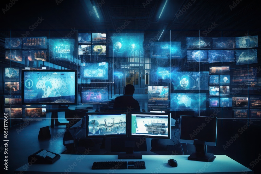 Fototapeta premium Sci-Fi Futuristic HUD Dashboard Display Visualizing a Virtual Landscape