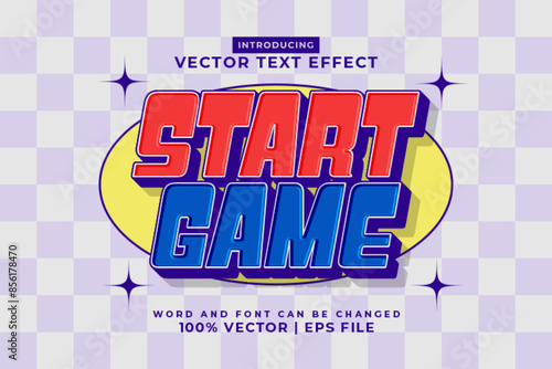 Editable text effect Start Game 3d Cartoon Retro style premium vector