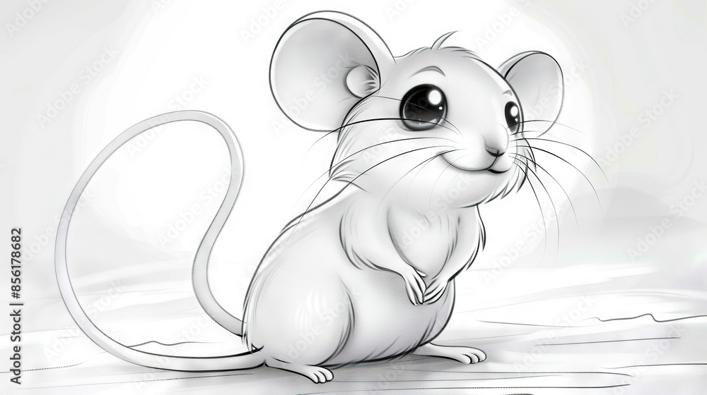 A drawing of a mouse perched atop its hindquarters, with both forepaws resting on the mouse's rear A drawing of a mouse perched atop its hindquarters, with both forepaws resting on the mouse's rear